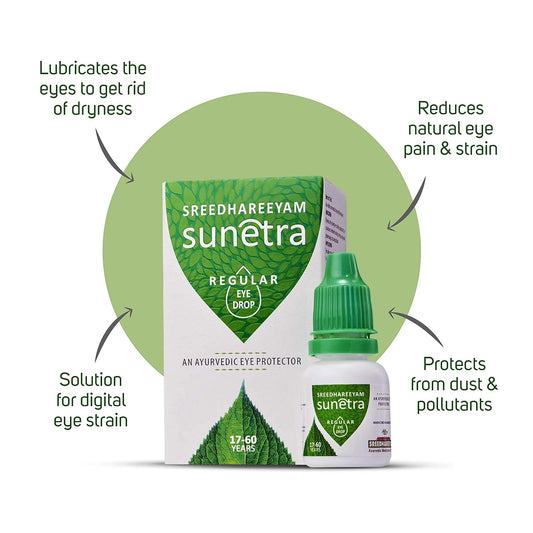 Sreedhareeyam Ayurveda Sunetra Regular Herbal Eyedrops (17-60 years age) Relieves Dryness, Redness & Itching, Cooling Daily-use Eyedrops with Rosewater, Holy Basil Leaves and Pure Honey