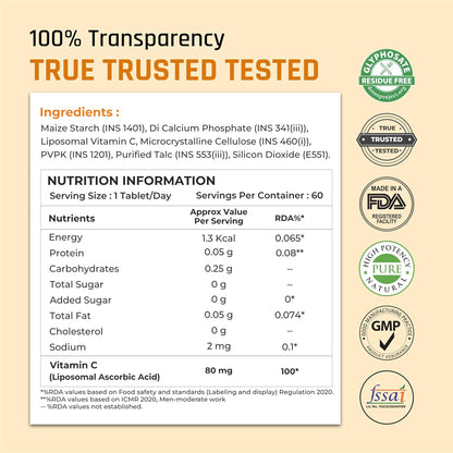 Naturaltein Liposomal Vitamin C | 5X Enhanced Absorption | Antioxidant Supporting Immune Function, Skin Repair, Collagen Synthesis & Oxidative Stress Defense | 60 Capsules