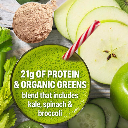 Orgain Organic Vegan Protein Powder + Greens, Creamy Chocolate Fudge - 21g Plant Based Protein, Gluten Free, Dairy & Lactose Free, Soy Free, No Sugar Added, Iron & Prebiotics for Gut Health - 1.94lb