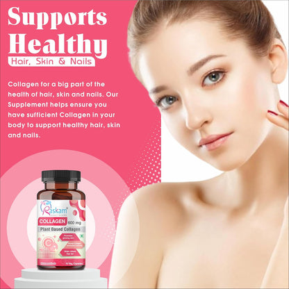 Plant Based Collagen- Anti-Aging Supplements For Women,Natural,Youthful Glow,Wrinkle-Free Skin,Promotes Skin Regeneration,Improves Skin Elasticity,Silica&Hyaluronic Acid-60 Capsules