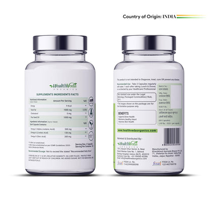 Health Veda Organics Vegan Omega 3-6-9 Flaxseed Oil (1000mg) for Healthy Bones, Hair & Skin| 60 Veg Soft Gel Capsules for Both Women & Men