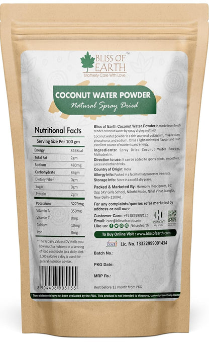 Bliss of Earth 1KG coconut water Powder natural Spray Dried In Sealed Jar