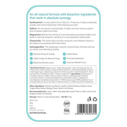 Wellbeing Nutrition Melts Calm & Relaxation | Suntheanine L-theanine, Magnesium & Chamomile - Natural Stress & Anxiety Relief to Uplift Mood and Reduce Cortisol (30 Oral Strips)