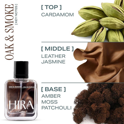 HIRA Oak and Smoke Perfume for Men 50ml | 12 Hours Long Lasting Eau De Parfum Premium Luxury Smell | Best Men Perfume with Earthy, Fresh & Citrus Scent | Bold Night-Out & Date Night Fragrance | Gifts for Men, boyfriend