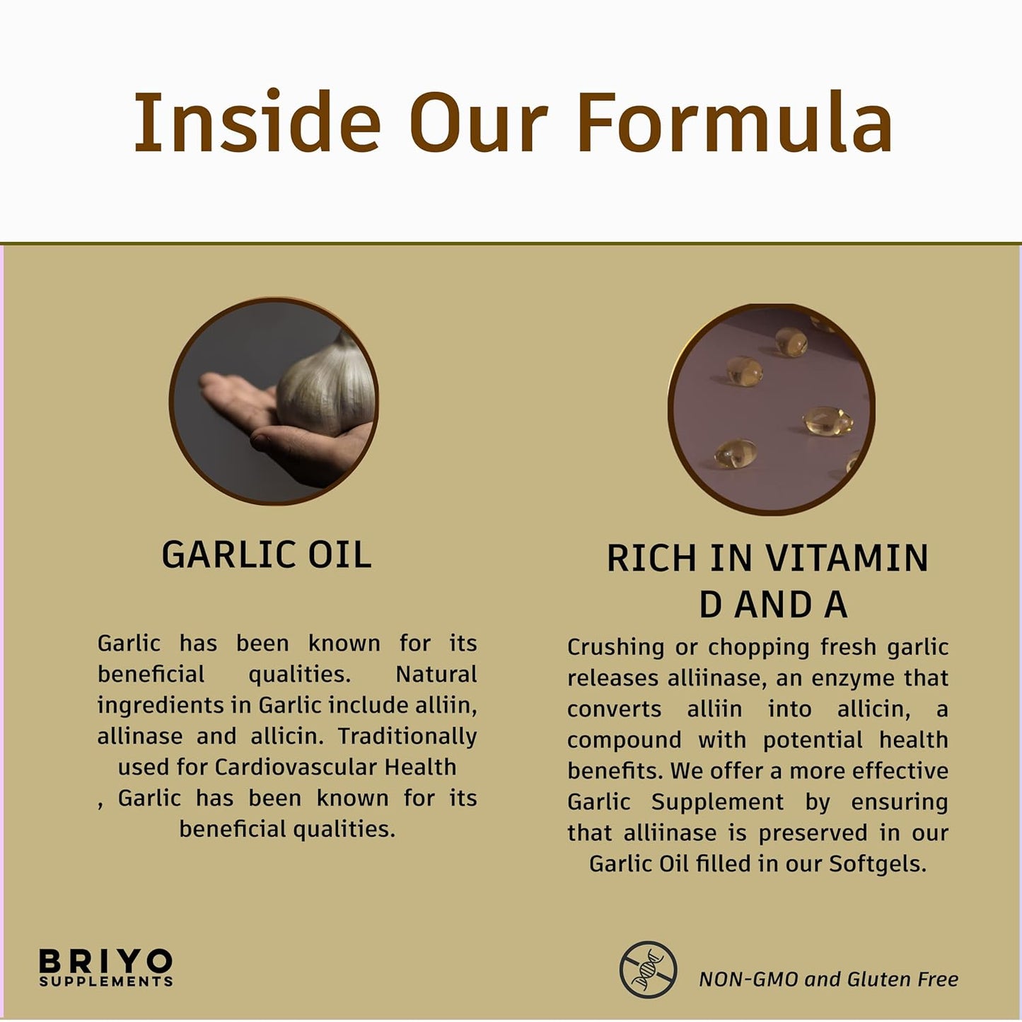 Briyosis Odorless Garlic Softgels -60 Softgels- Allicin Rich Pure Garlic Oil Supplement