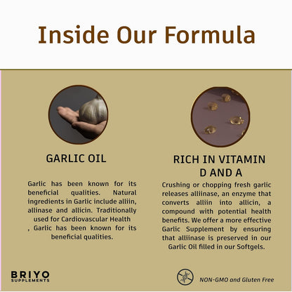 Briyosis Odorless Garlic Softgels -60 Softgels- Allicin Rich Pure Garlic Oil Supplement
