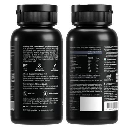 Nutrabay Wellness Milk Thistle Extract (80% Silymarin Marianum) - Improves Digestion, Liver Detox & Cleanse for Men & Women, Liver Support Supplement - 1000mg, 60 Veg Capsules