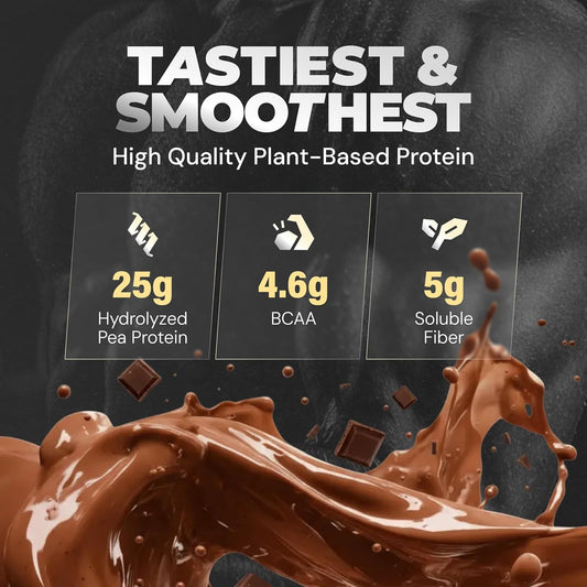 NUTRABAY Gold 100% Pea Protein Powder - 1kg, Rich Chocolate CrÃ¨me | 25g Protein, 4.6g BCAA, 5g Fiber | Complete Amino Profile | Tastiest & Smoothest Vegan, Plant Protein | Muscle Gain & Fast Recovery