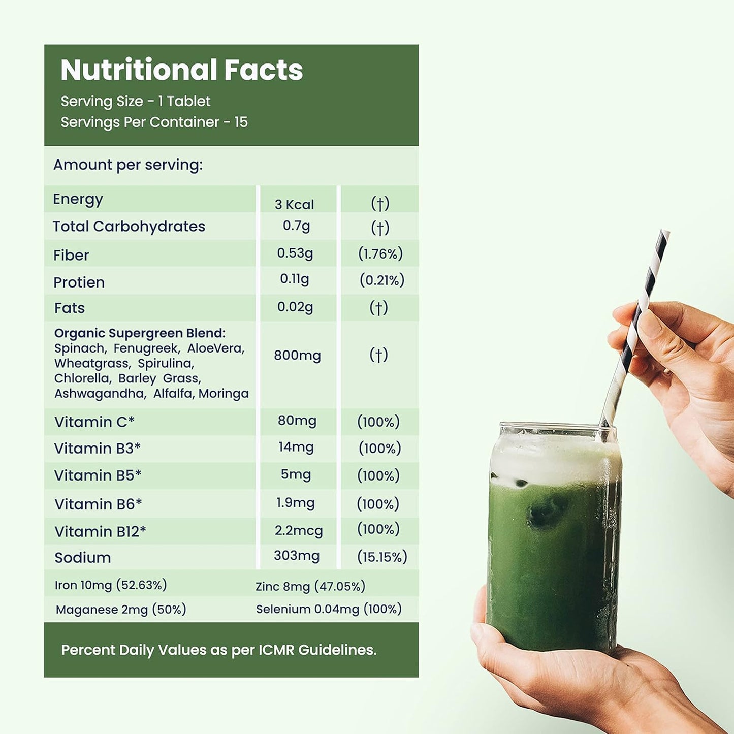Wellbeing Nutrition Daily Greens (15 Effervescent Tablets) | Wholefood Multivitamins with Vitamin C, Zinc, B6 for Immunity & Detox with Organic Certified Plant Superfoods & Antioxidants