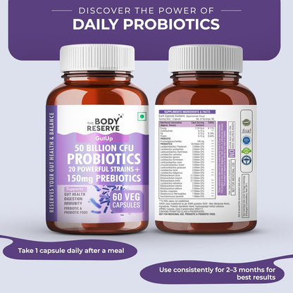 The Body Reserve Probiotics Supplement 50 Billion CFU Gut Health Supplements With Probiotics And Prebiotics Supports Digestion & Gut Cleanse-60 Capsules