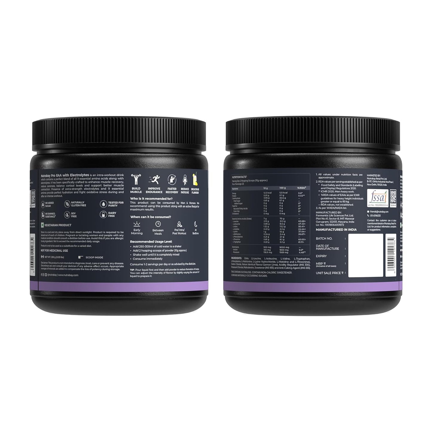Nutrabay Pro Eaas With Electrolytes (Essential Amino Acids) - Lemon Lime, 250G, Powder, 1 Count, 25 Servings