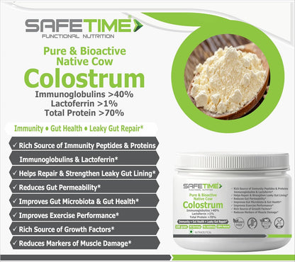 NATIVE COW COLOSTRUM, PURE with 70% Total Protien, 40% Immunoglobulins, 1% Lactoferrin, Leaky Gut, Immunity, Gut Health (100 gm powder) (Pack of 1)