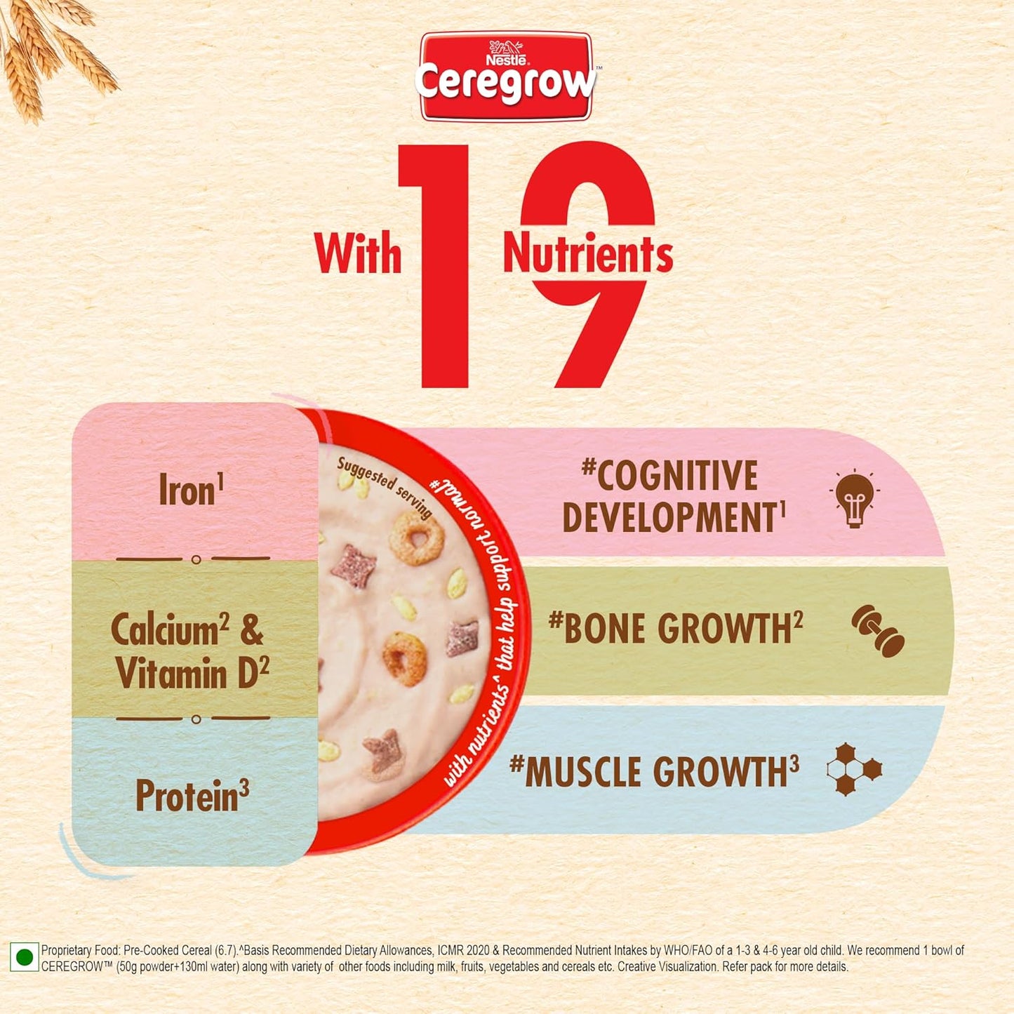 CEREGROW Multigrain Milk & Fruits Cereal | With Iron, Protein, Calcium | 19 Nutrients | 300g, Bag-in-box Pack