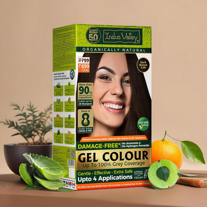 INDUS VALLEY Damage Free Natural Gel Hair Colour for Women Ammonia & PPD Free Organic Hair Colour with 100% Grey Coverage, Long Lasting Conditioning Hair Color Dark Brown 3.00-220 ml