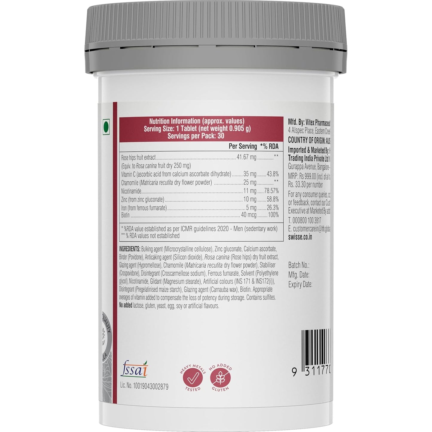 Swisse Biotin+ New Improved Formula with 100% RDA of Biotin (Manufactured In Australia) Boosts Keratin Levels, Reduce Hair Loss and Promote Regrowth with Nicotinamide, Rose Hips & Vitamin C For Healthy Hair, Skin & Nails For Both Men & Women (30 Tablets)