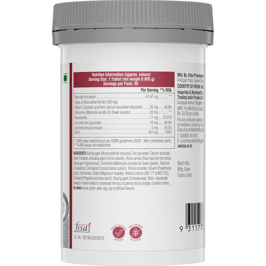 Swisse Biotin+ New Improved Formula with 100% RDA of Biotin (Manufactured In Australia) Boosts Keratin Levels, Reduce Hair Loss and Promote Regrowth with Nicotinamide, Rose Hips & Vitamin C For Healthy Hair, Skin & Nails For Both Men & Women (30 Tablets)