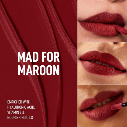 RENEE Stay With Me Matte Transferproof Liquid Lipstick- Mad for Maroon| Waterproof & Smudge-proof | Bold Pigment, Lightweight & Long-lasting | With Hyaluronic Acid & Vitamin E | 6 ml