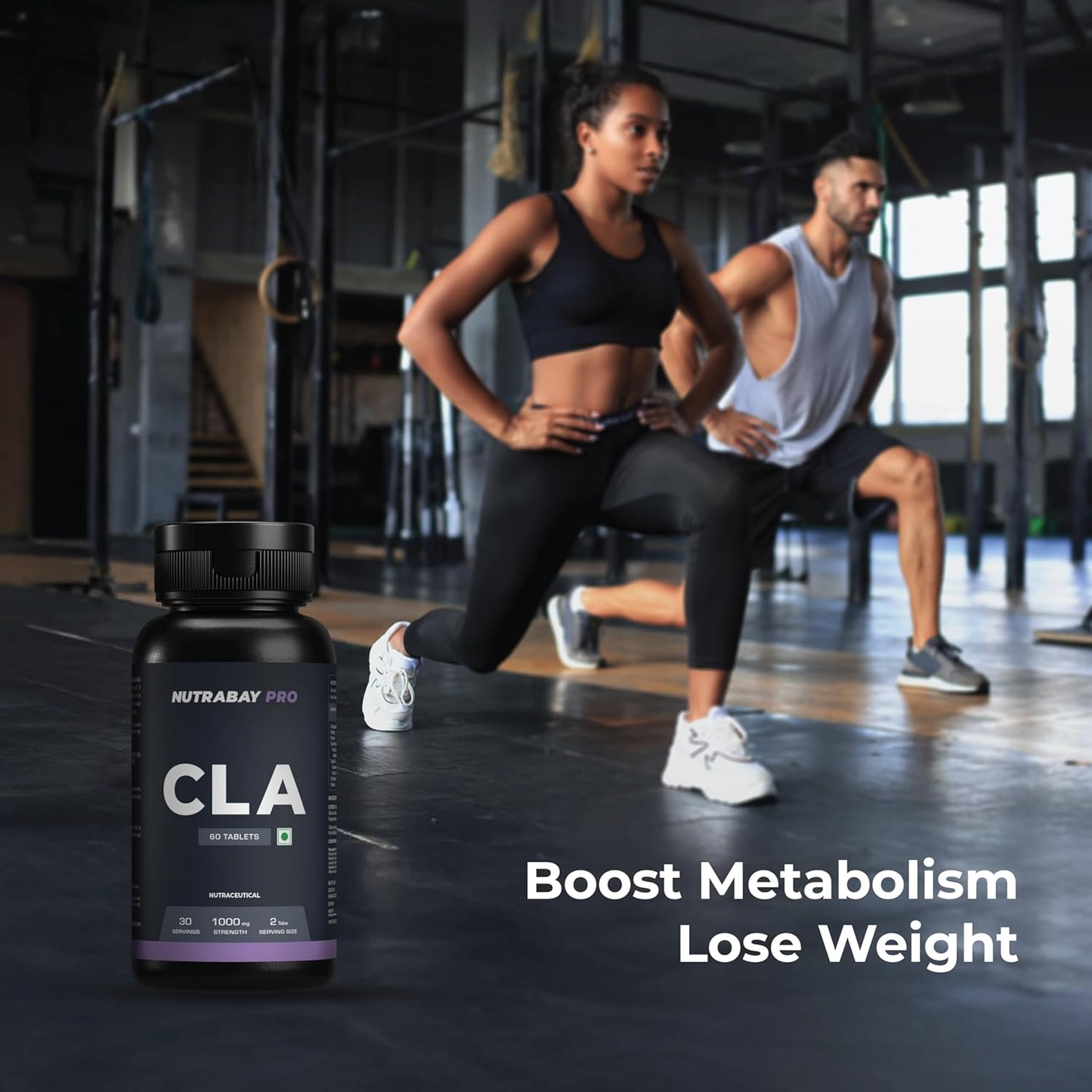 Nutrabay Pro CLA (Conjugated Linoleic Acid) | Fat Burner, Boosts Metabolism & Lean Muscle Build Supplement, 1000mg - 60 Veg Tablets