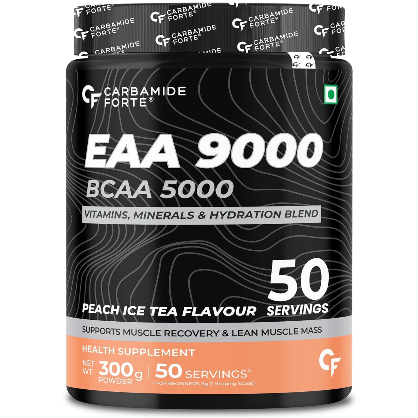 Carbamide Forte Eaa Supplement with Bcaa 5000Mg | Eaa intra workout Supplement for Men & Women with Hydration Blend & Vitamins â€“ Peach Iced Tea Flavour - 50 Servings - Powder 300G