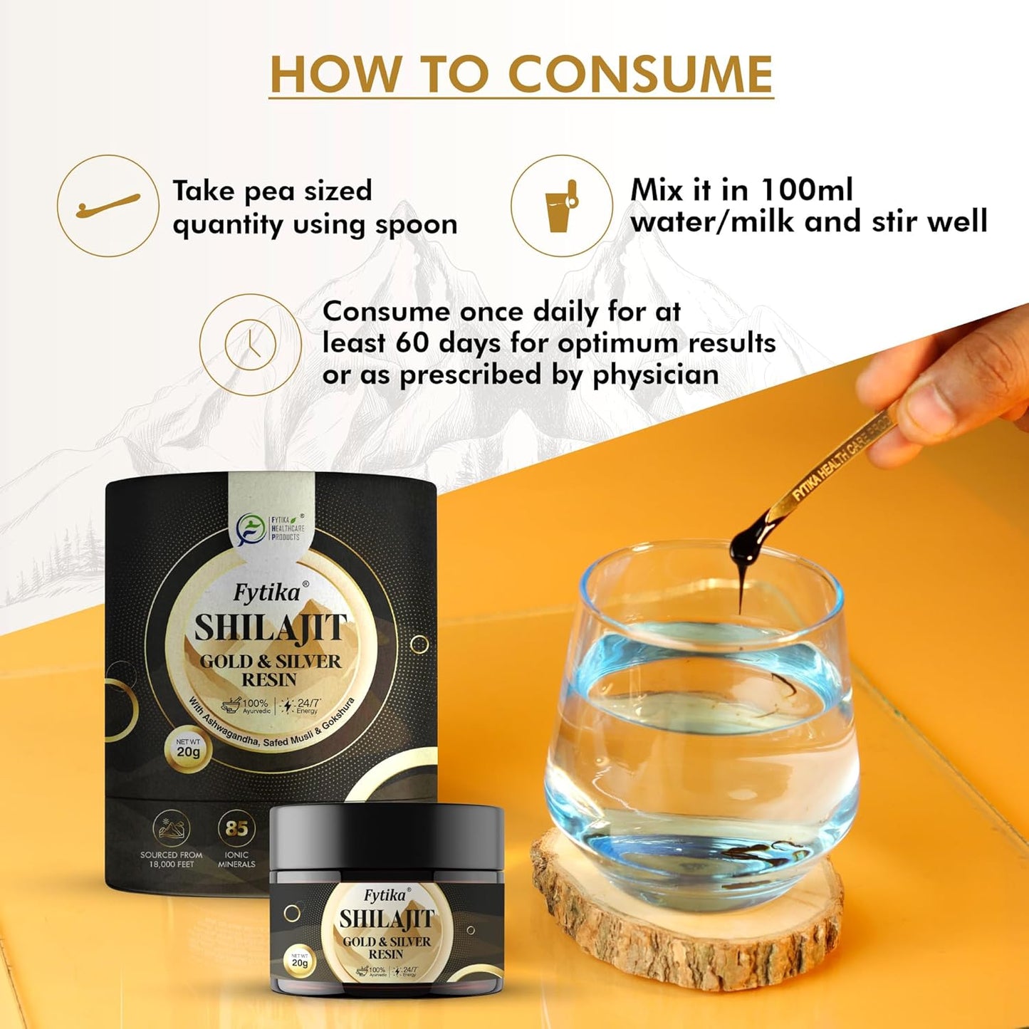 FYTIKA Shilajit/Shilajeet Gold And Silver Resin-20 G|100% Ayurvedic Himalayan Shilajit|Swarn Bhasam,Rajat Bhasam,Ashwagandha,Safed Musli,Gokshura|For Strength,Stamina And Energy,1 Count,20 Grams