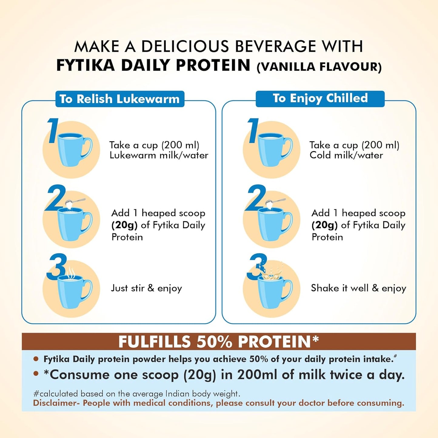 Fytika Daily Protein-400g (Pack of 1, Vanila) | Complete Nutrition Drink for Adults with 37 Essential Vitamins & Minerals | 50% Protein Per Serve | High Protein Drink for Men & Women