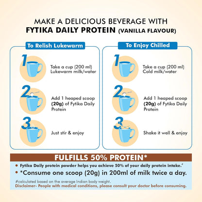 Fytika Daily Protein-400g (Pack of 1, Vanila) | Complete Nutrition Drink for Adults with 37 Essential Vitamins & Minerals | 50% Protein Per Serve | High Protein Drink for Men & Women