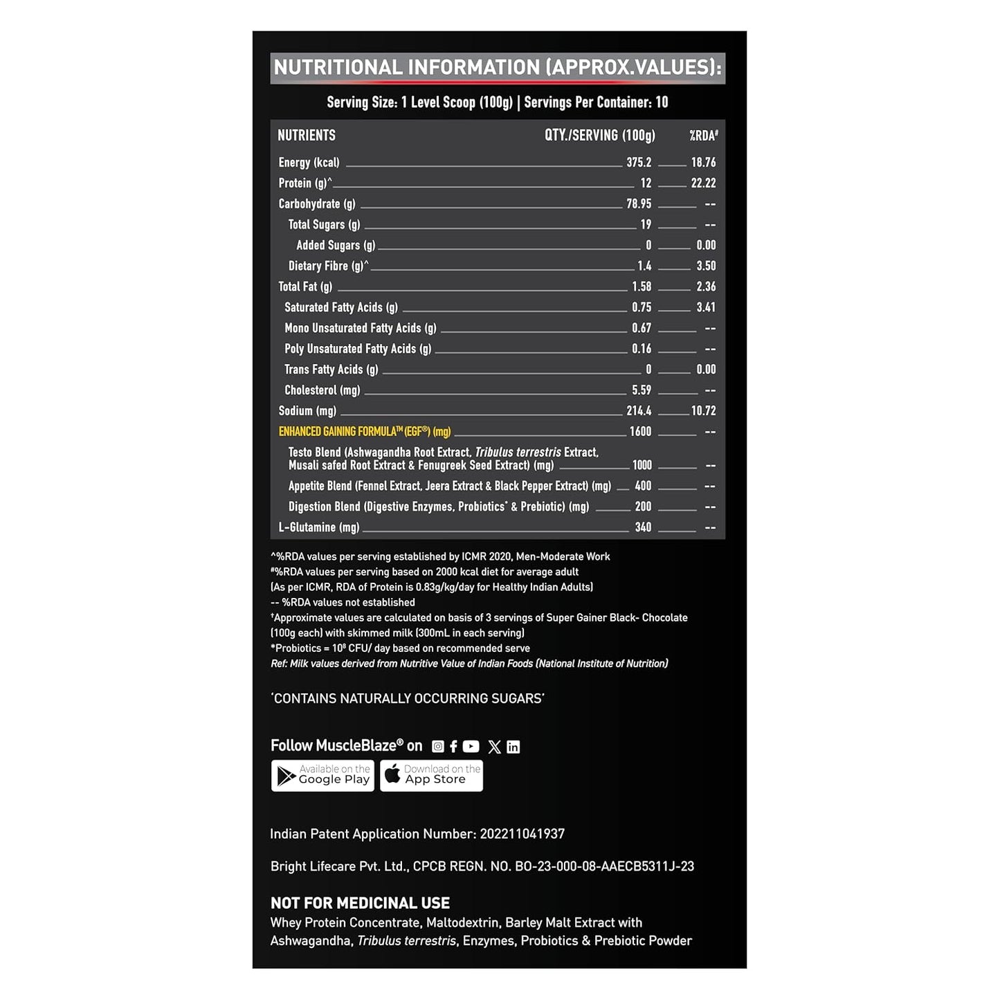 MuscleBlaze Super Gainer Black with Enhanced Gaining Formulaâ„¢- Appetite, Digestion & Testo Blend for Muscle Mass Gain (Chocolate, 1 kg / 2.2 lb)
