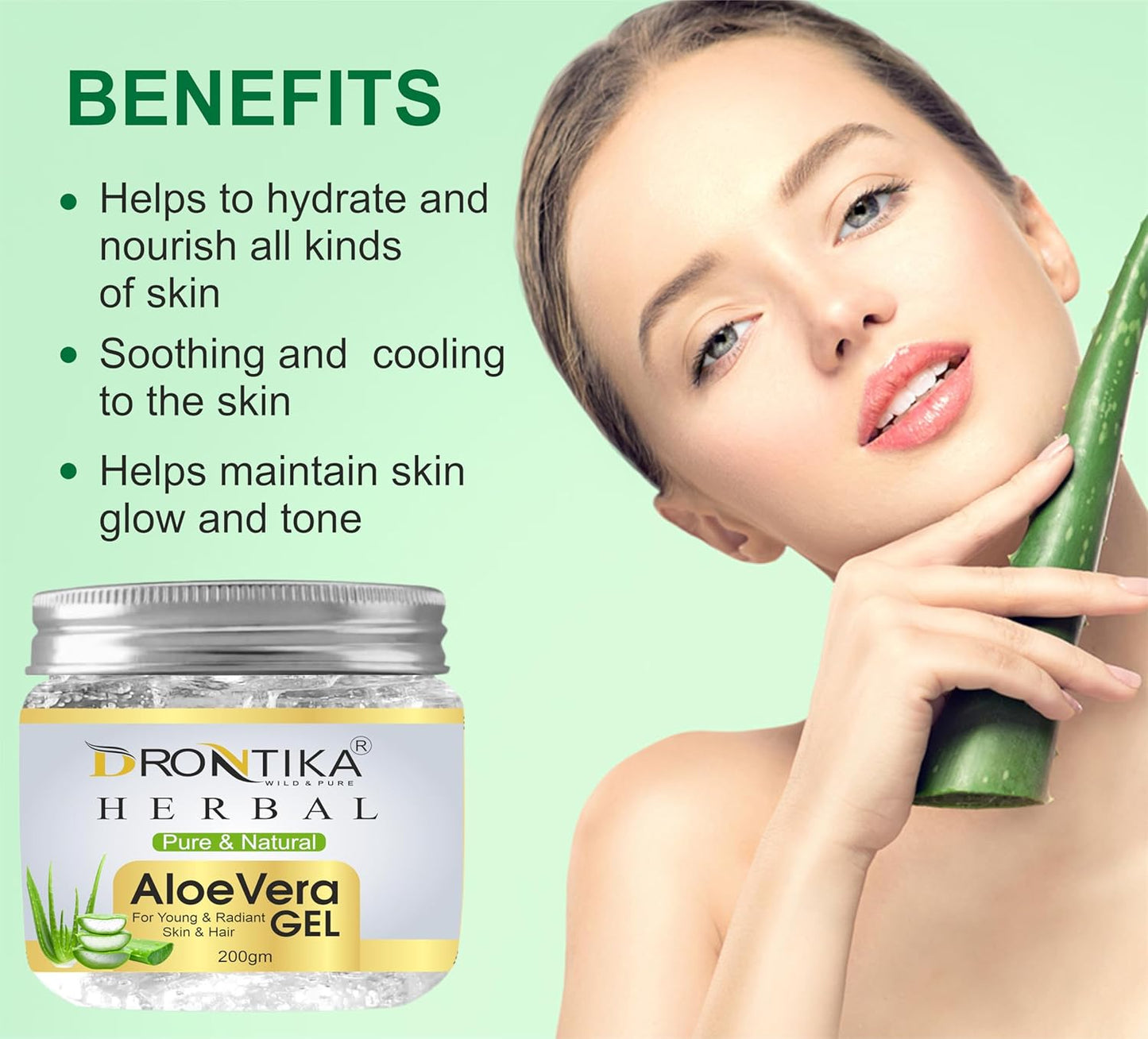 DRONTIKA Natural 100% Ayurvedic Aloe vera Gel (Transparent), Skin/Hair Gel With Vitamin E & Natural Emollients (Paraben Free), 200g