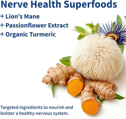 Snap Supplements Nerve Health Support with Lion's Mane, Organic Turmeric & Herbs â€“ Neuropathy Supplement for Mental Clarity, Focus & Healthy Nerve Function* â€“ 60 Capsules