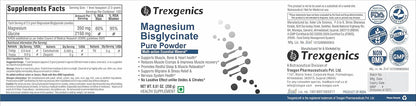 Trexgenics MAGNESIUM BISGLYCINATE PURE POWDER provides a highly bioavialble form of Magnesium, No Laxative effect, added benefits of the amino acid Glycine (Pack of 1)
