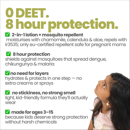 Tuco® Kids Don't Bug Me Mosquito Repellent Lotion | Chamomile, Aloe Vera and Calendula | Safe for Kids & Baby | Protects from Dengue, Malaria, Chikunguniya | DEET Free | 100% Natural with 8 hr. Protection | Age 0-10 Years | 100 ml
