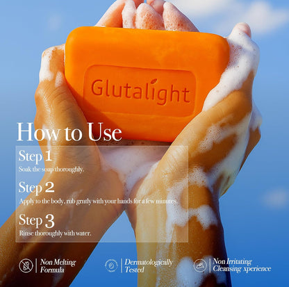 Glutalight Papaya Soap | Glutathione & Papaya Extract | Body Tan Removal Soap | Fades Pigmentation & Dark Spots | Exfoliate Dead Skin Cells | Bathing Soap for Face & Body | Soap For Bath - Pack of 1
