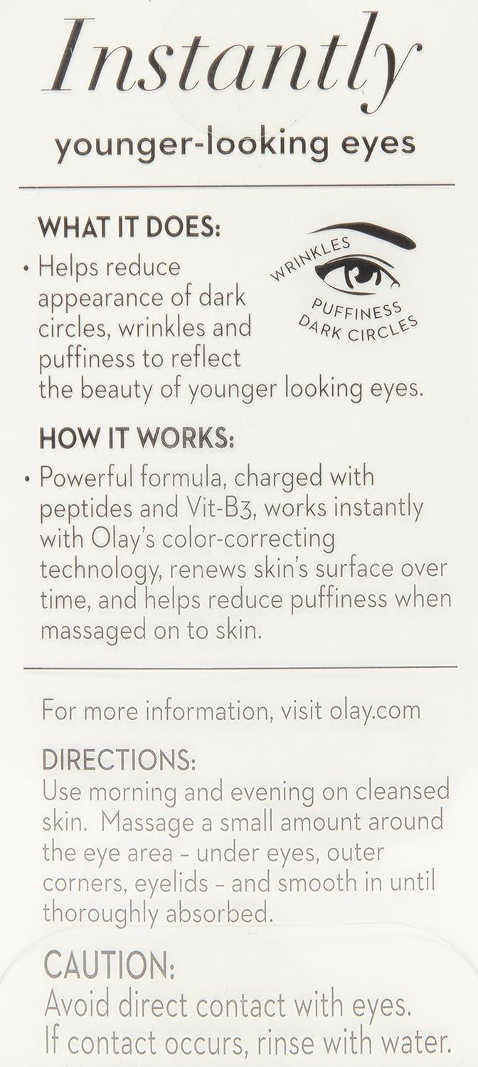 olay eye cream | Reduces Dark Circle, Wrinkles and Puffiness | With Peptides and Niacinamide | Normal, Oily, Dry & Combination Skin l Paraben & Sulphate free | (15ml, (Ultimate Eye Cream)