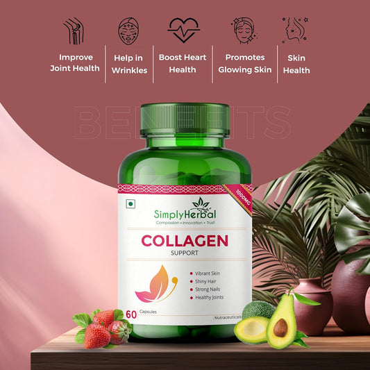 Simply Herbal Collagen Builder 1000mg with Biotin & Vitamin C for Hair Skin, & Nails, Plant-Based Supplement for Women & Men (60 Capsules)