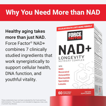 Force Factor NAD+ (NMN or Nicotinamide Riboside Alternative) with Resveratrol, Astaxanthin, Spermidine & Luteolin Complex, NAD to Support Cellular Health & Healthy Aging, 60 Capsules