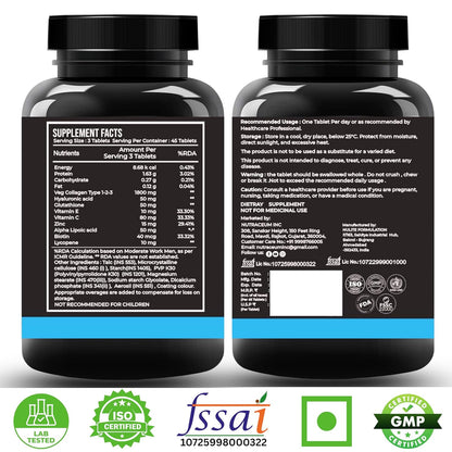 Nutrasium Multi Collagen Complex with Glutathione For Skin Radiance | with Hyaluronic Acid, Vitamin C & E | Veg Collagen Tablets For Skin & Hair | 90 tablets