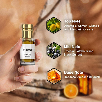 Arabian Aroma White Oud Attar | Citrus & Floral Fragrance with Amber & Musk | Long-Lasting Alcohol-Free | Oil-Based Sandalwood Attar | Itra Perfume for Men & Women | 100% Perfume for Men & Women (6ml)