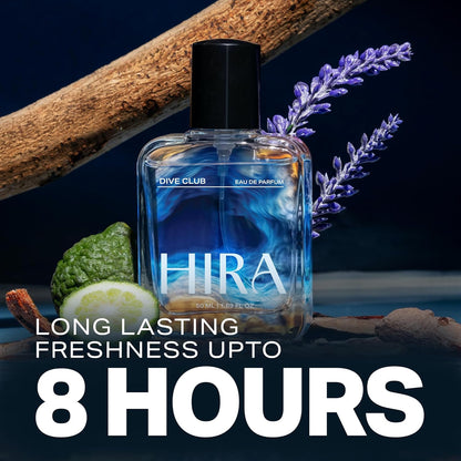 HIRA Dive Club Perfume for Men 50ml | 12 Hours Long Lasting Eau De Parfum Premium Luxury Smell | Best Men Perfume with Woody, Musky & Spicy Scent | Bold Night-Out & Date Night Fragrance | Gifts for Men, boyfriend