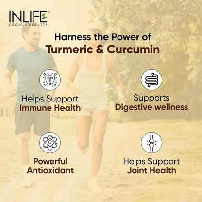 INLIFE Curcumin Tablets with Piperine | 95% Curcuminoids with Curcuma Longa Root Powder | Antioxidant & Anti-inflammatory | Turmeric & Ginger Extract, 1605mg - 60 Tablets (Pack of 1)
