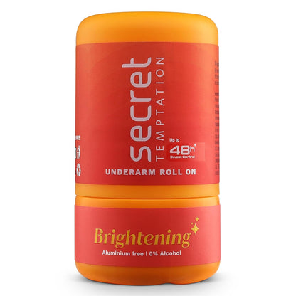 Secret Temptation Brightening Antiperspirant Non Sticky Roll On Deodorant Stick For Women, Reduce Underarm Darkness, Brightens & Evens Out Skin Tone, Zinc Oxide & Niacinamide, 50ml