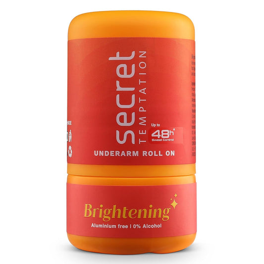 Secret Temptation Brightening Antiperspirant Non Sticky Roll On Deodorant Stick For Women, Reduce Underarm Darkness, Brightens & Evens Out Skin Tone, Zinc Oxide & Niacinamide, 50ml