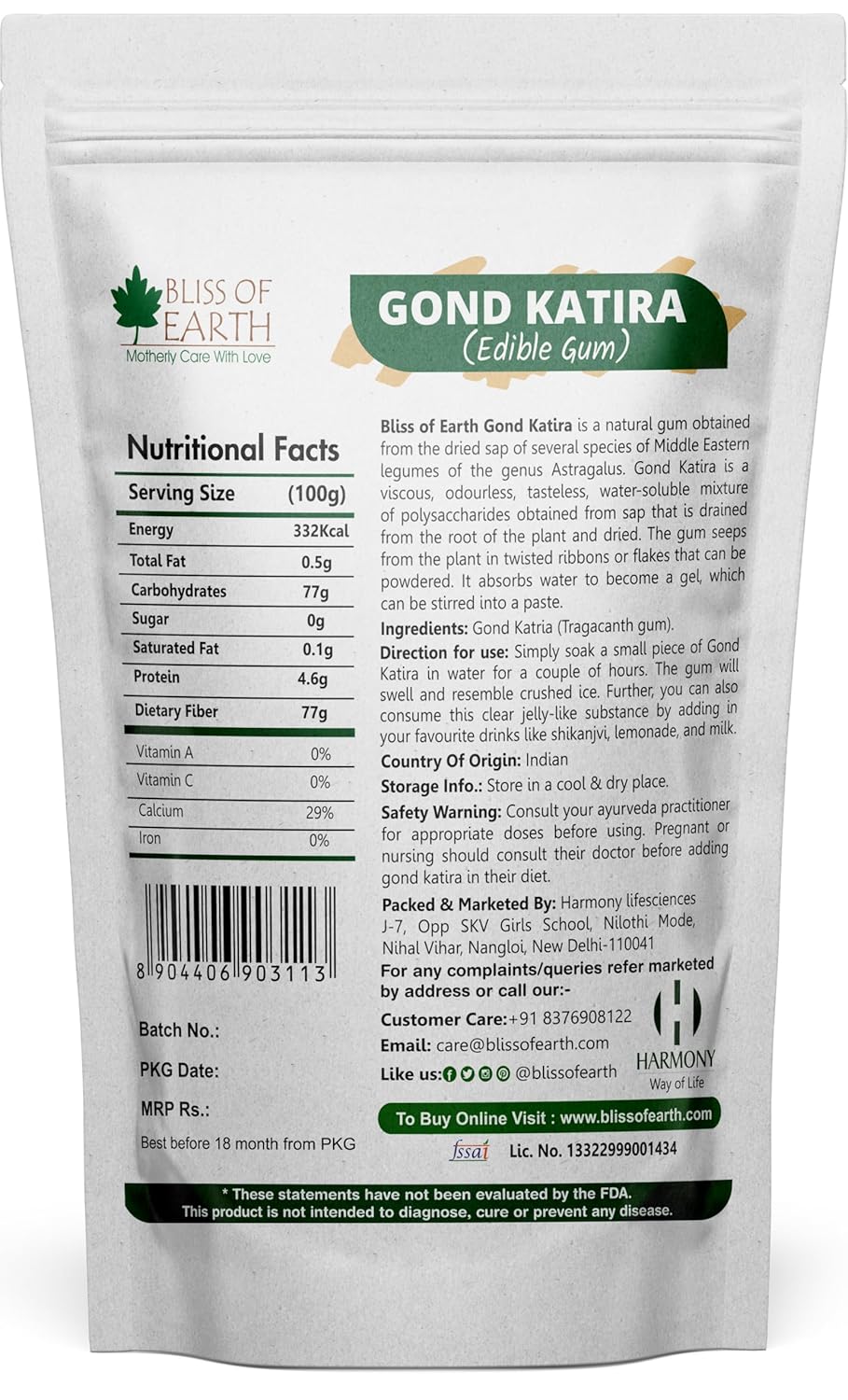 Bliss of Earth Gond Katira Pure Organic Edible Gum Tragacanth Gum Gond for Laddu Making & Sweets (200Gm)
