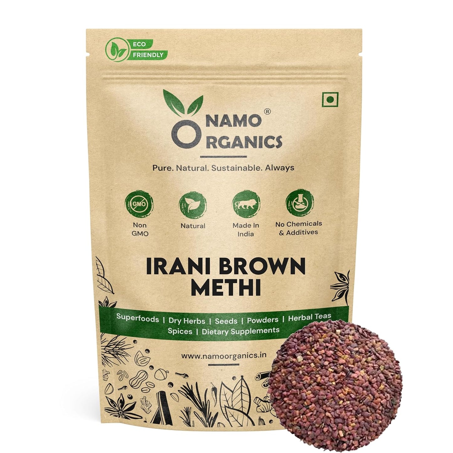 Namo Organics Irraani Methi Brown Fenugreek Whole Seeds for diabetes - 50g