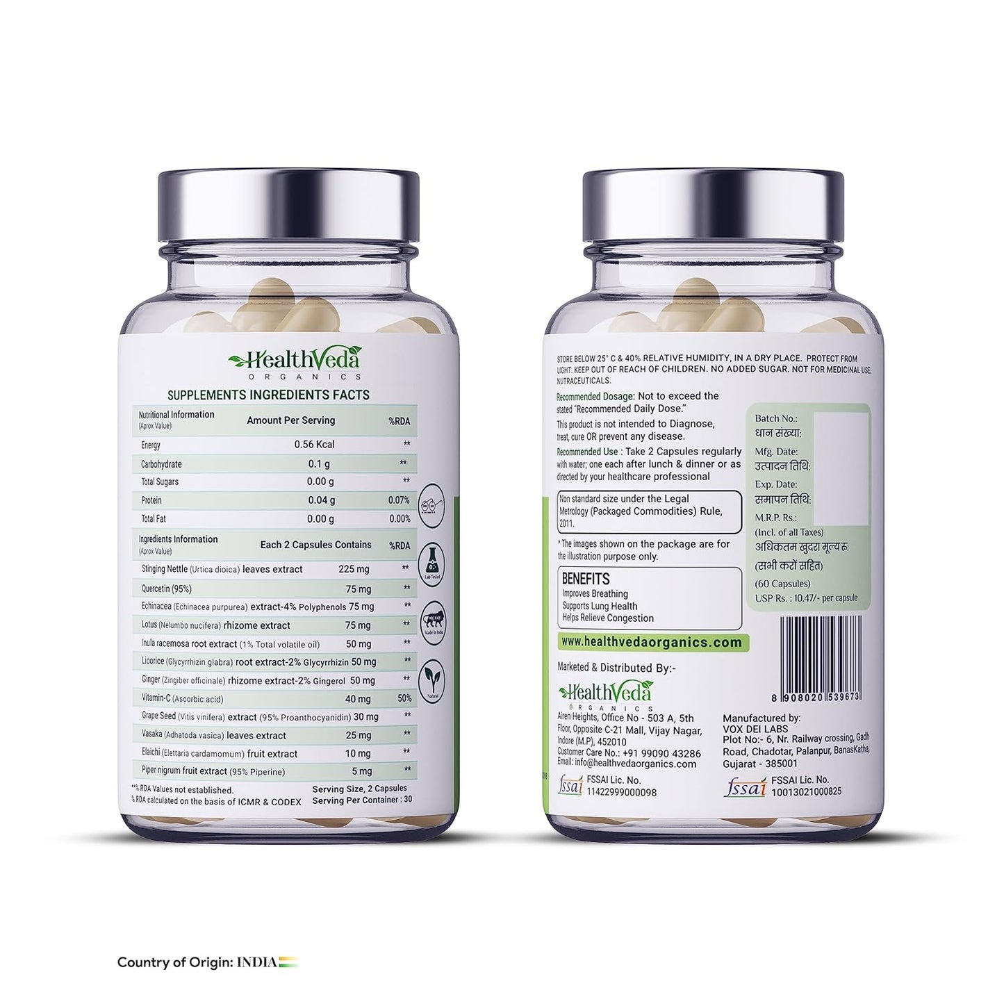 HEALTH VEDA ORGANICS PRIVATE LIMITED Lung Detox With Vitamin C & Grape Seed Extract | 60 Veg Capsules | Supports Healthy Breathing | For Detoxification Of Lungs & Immunity | For Both Men & Women