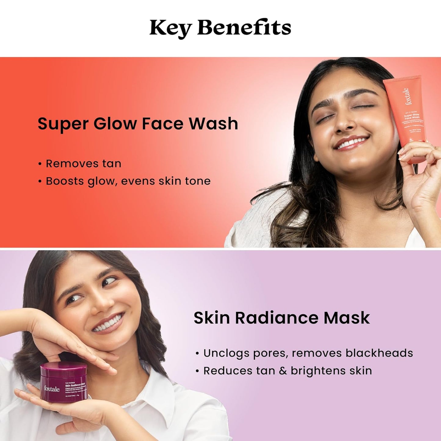Foxtale Detan and Glow Duo â€“ Face Wash + Skin Radiance Mask | Removes Tan, Brightens, Unclogs Pores | With Vitamin C, Papaya Enzyme, Lactic Acid & Clay | For Radiant, Even-Toned Skin