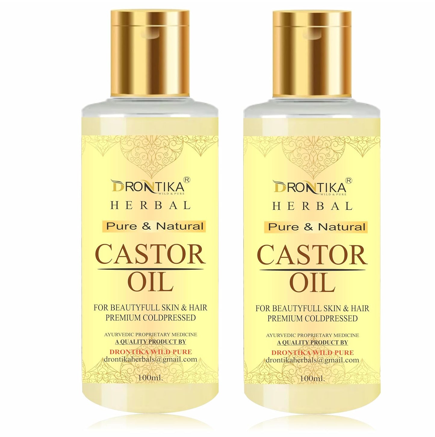 DRONTIKA Herbal 100% Pure Castor Oil - Cold Pressed - For Stronger Hair, Skin & Nails - No Mineral Oil & Silicones, 200 ml (Pack Of 2)