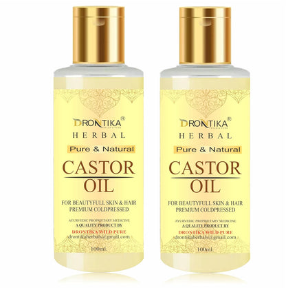 DRONTIKA Herbal 100% Pure Castor Oil - Cold Pressed - For Stronger Hair, Skin & Nails - No Mineral Oil & Silicones, 200 ml (Pack Of 2)