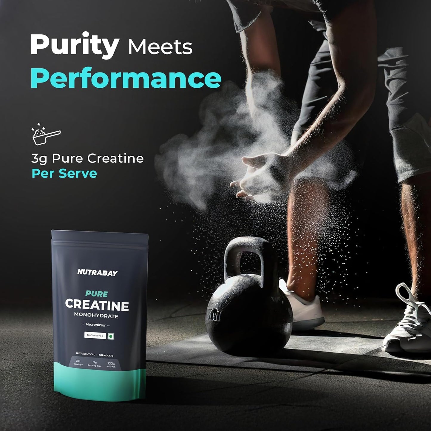 Nutrabay Pure Micronised Creatine Monohydrate Powder 3000 mg/Serving â€“ Pre/Post Workout Supplement for Muscle Gain & Recovery |33 Servings â€“ 100g, Unflavoured | Trustified Certified | 100% Authentic