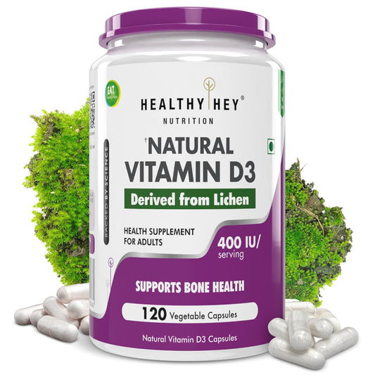 HealthyHey Nutrition Vegan Vitamin D3 - Natural Plant Based - Non GMO - Gluten Free - 400 IU 120 Veg Capsules