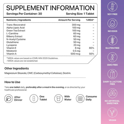 Decode Age Resveratrol Supplement 300 mg | 12-in-1 Antioxidant Supplement with Glutathione, Trans-Resveratrol & NAC for Cellular Repair, Healthy Skin, Hair, Immunity & Heart | GMO Free | Decode Age ResVit